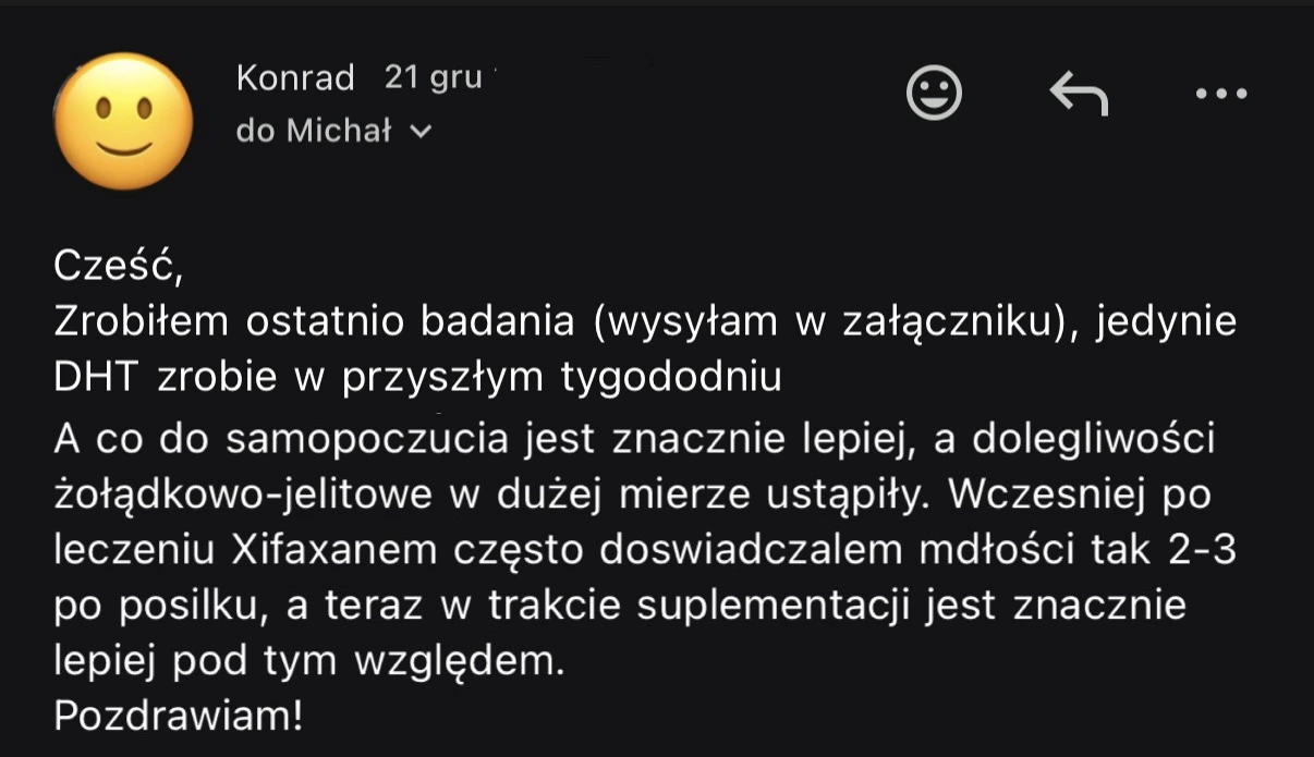 Opinia: Ustąpienie dolegliwości żołądkowo-jelitowych
